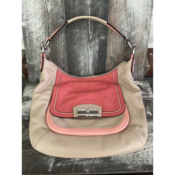 Coach Handbags - Coach Kristin Spectator Leather Hobo Pink/salmon, Cream, Color block Bag/Purse